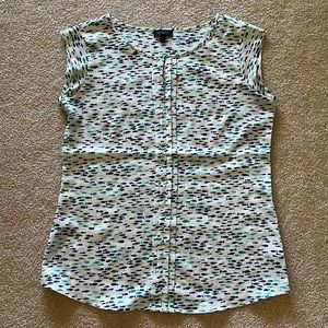 The Limited Short Sleeve Blouse White with Blue and Green Print size small.